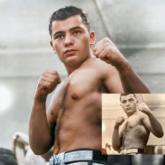 before and after portrait of a boxer posing restoranin melbourne