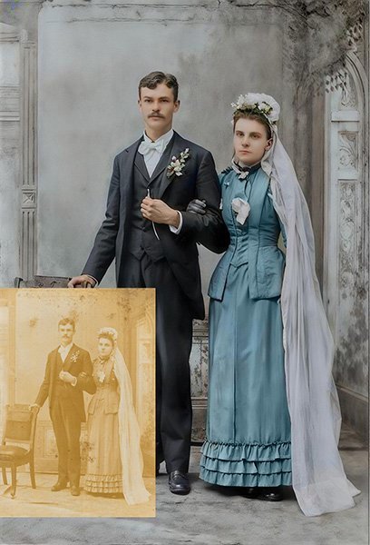 before and after wedding portrait from the 1800's photo restoranin melbourne