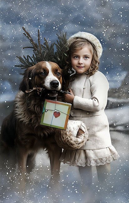 girl dog christmas photo restoration
