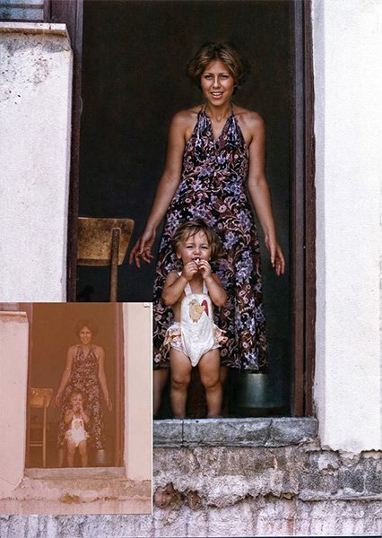 restored photo of mother and son