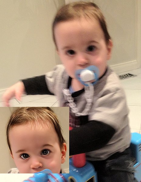 photo sharpening before and after of a young child